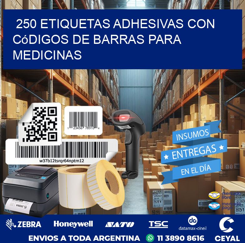 250 etiquetas adhesivas con códigos de barras para medicinas