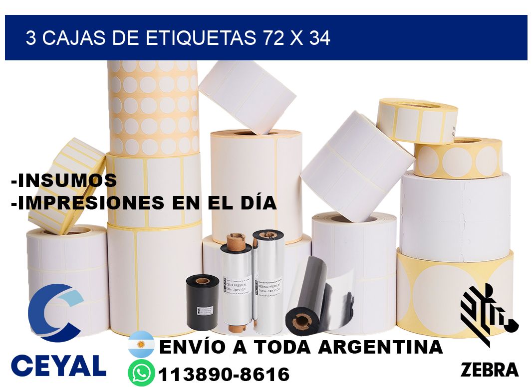 3 cajas de etiquetas 72 x 34