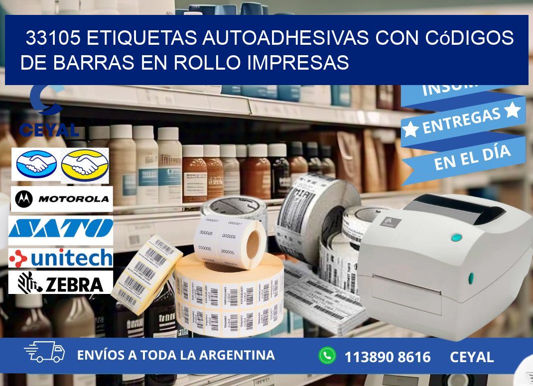 33105 Etiquetas autoadhesivas con códigos de barras en rollo impresas