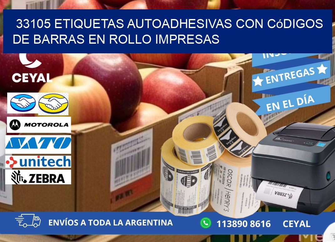 33105 Etiquetas autoadhesivas con códigos de barras en rollo impresas