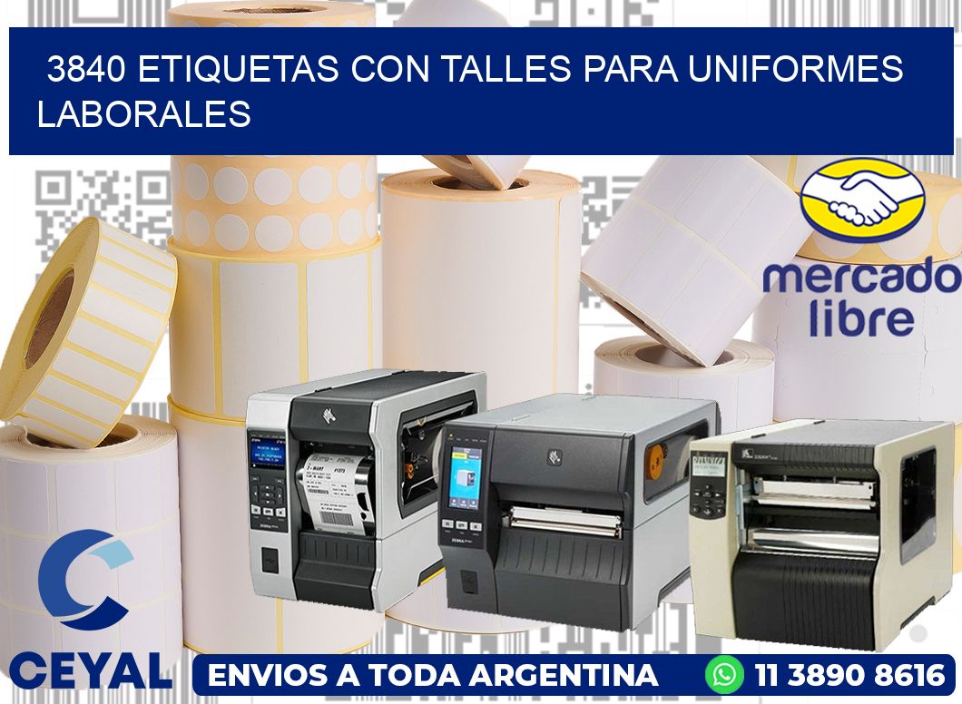 3840 etiquetas con talles para uniformes laborales