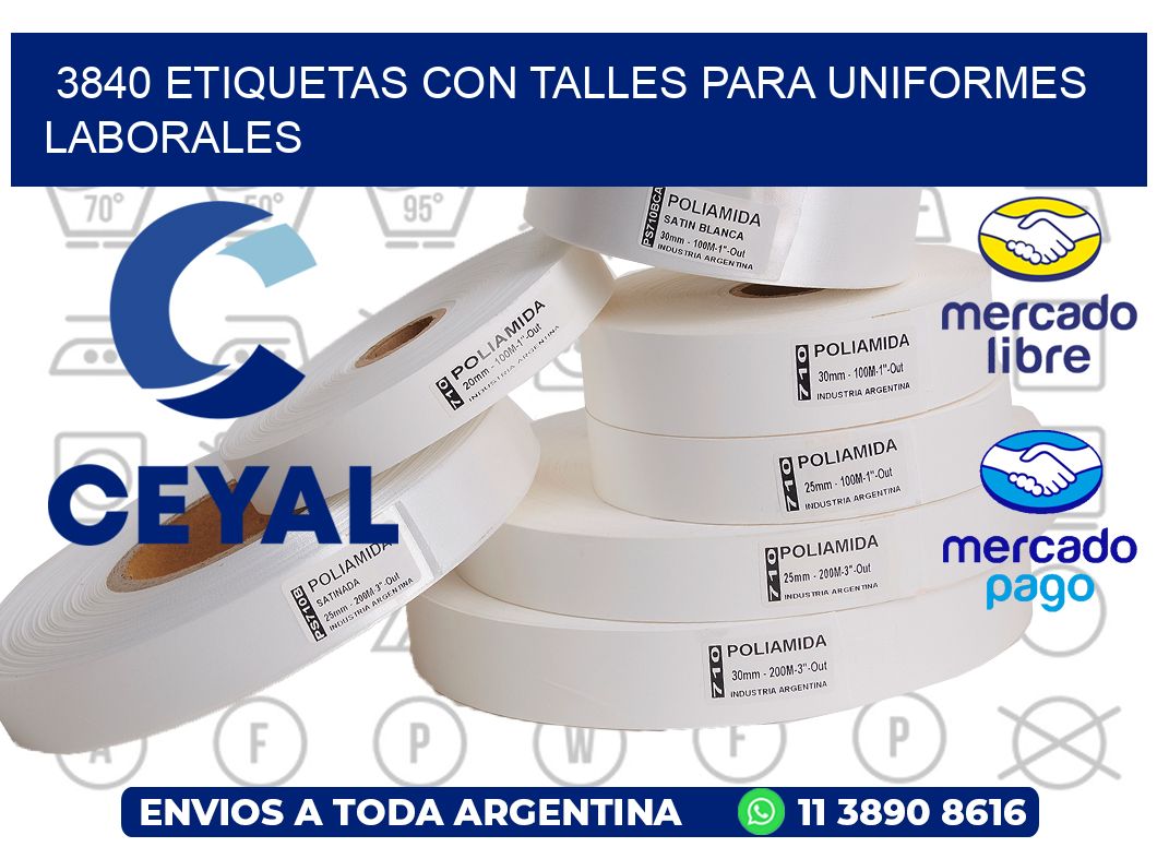 3840 etiquetas con talles para uniformes laborales