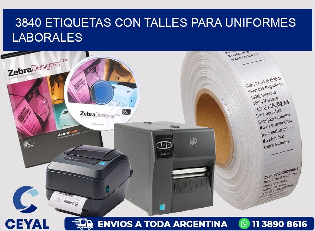 3840 etiquetas con talles para uniformes laborales