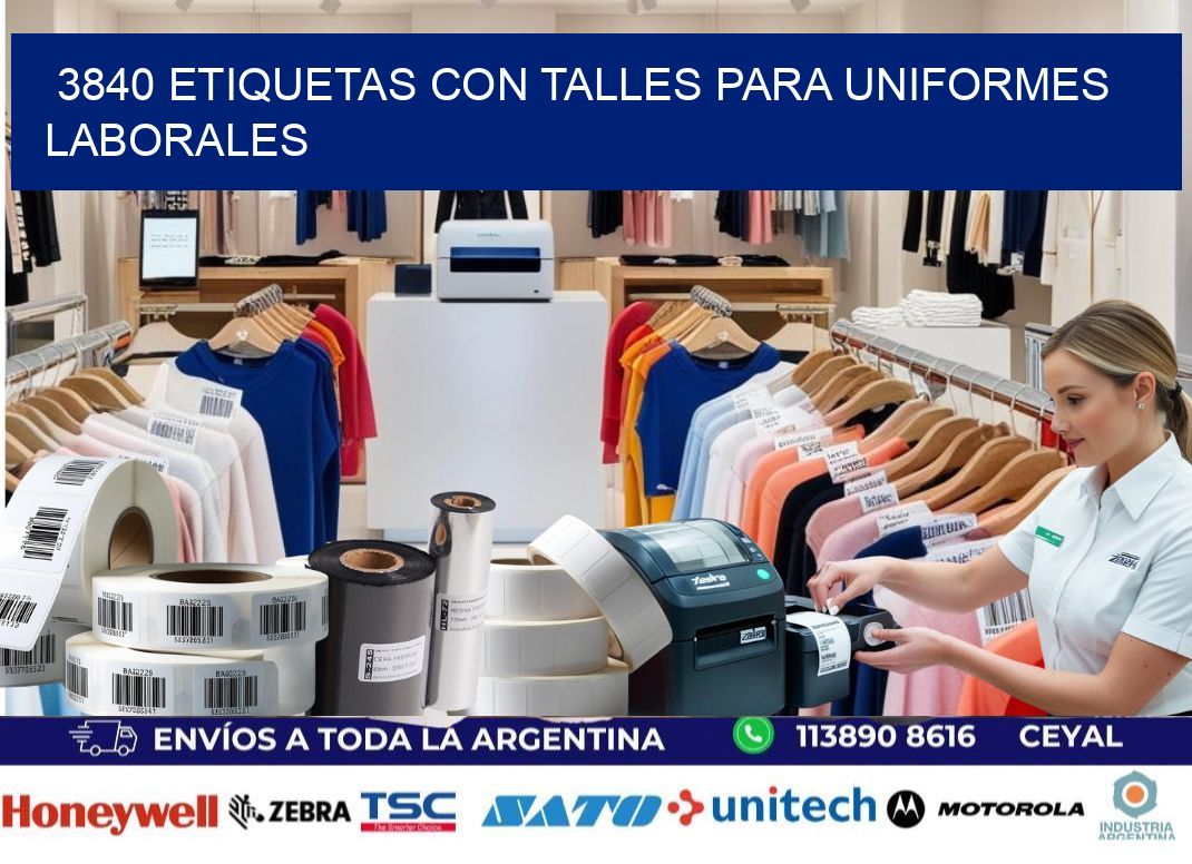 3840 etiquetas con talles para uniformes laborales