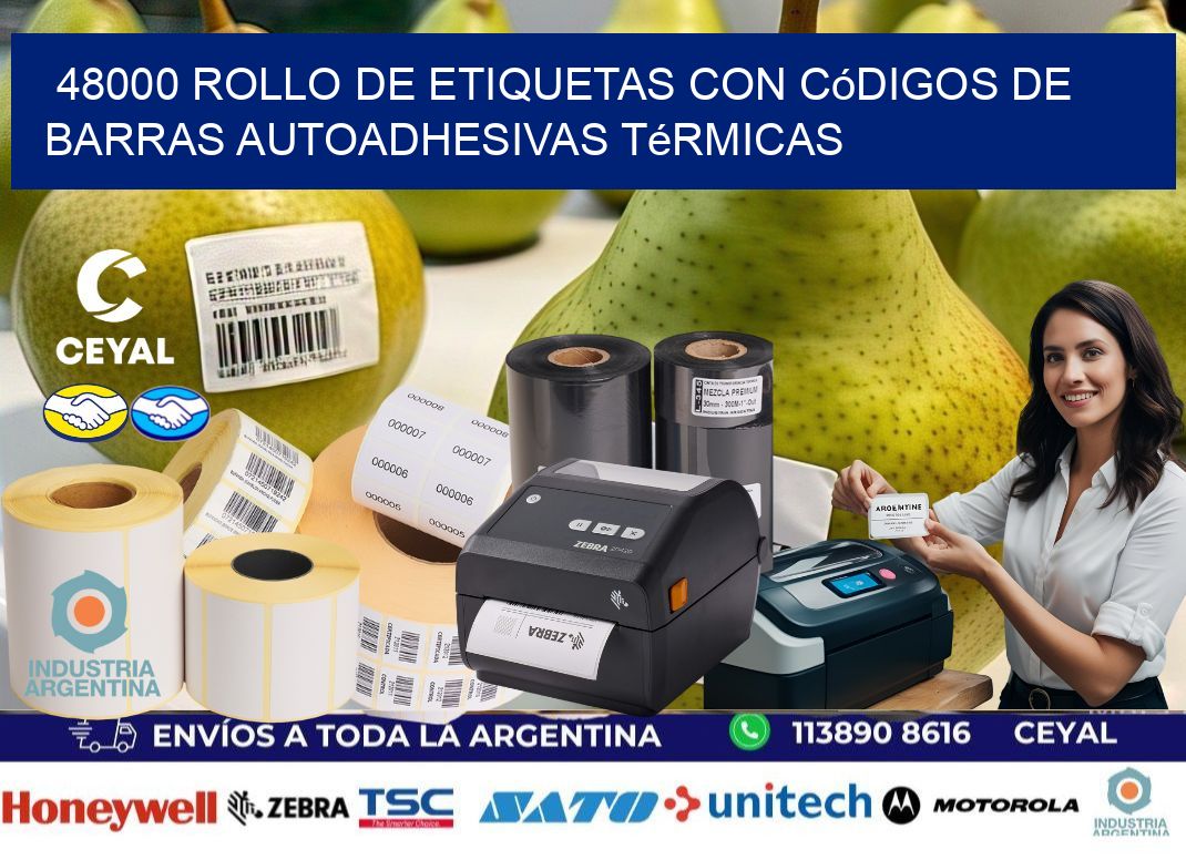 48000 Rollo de etiquetas con códigos de barras autoadhesivas térmicas