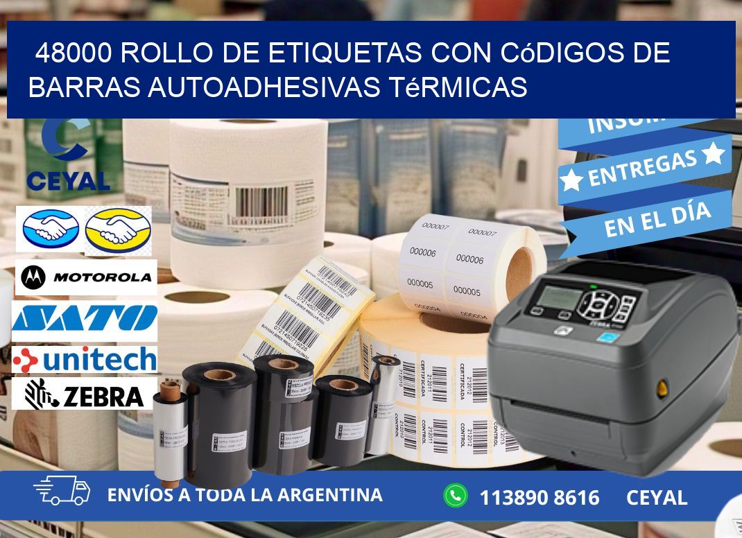 48000 Rollo de etiquetas con códigos de barras autoadhesivas térmicas