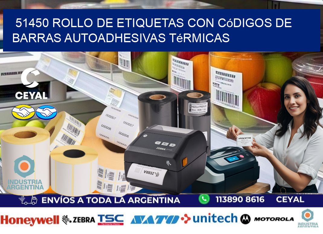 51450 Rollo de etiquetas con códigos de barras autoadhesivas térmicas