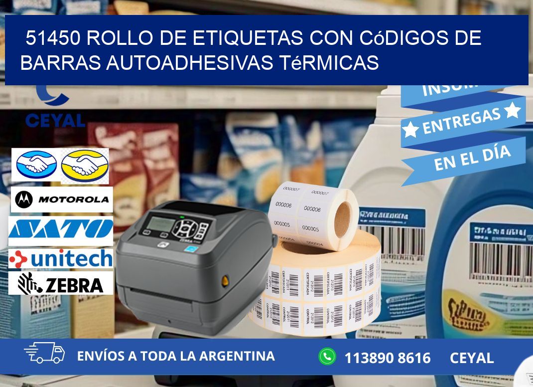 51450 Rollo de etiquetas con códigos de barras autoadhesivas térmicas