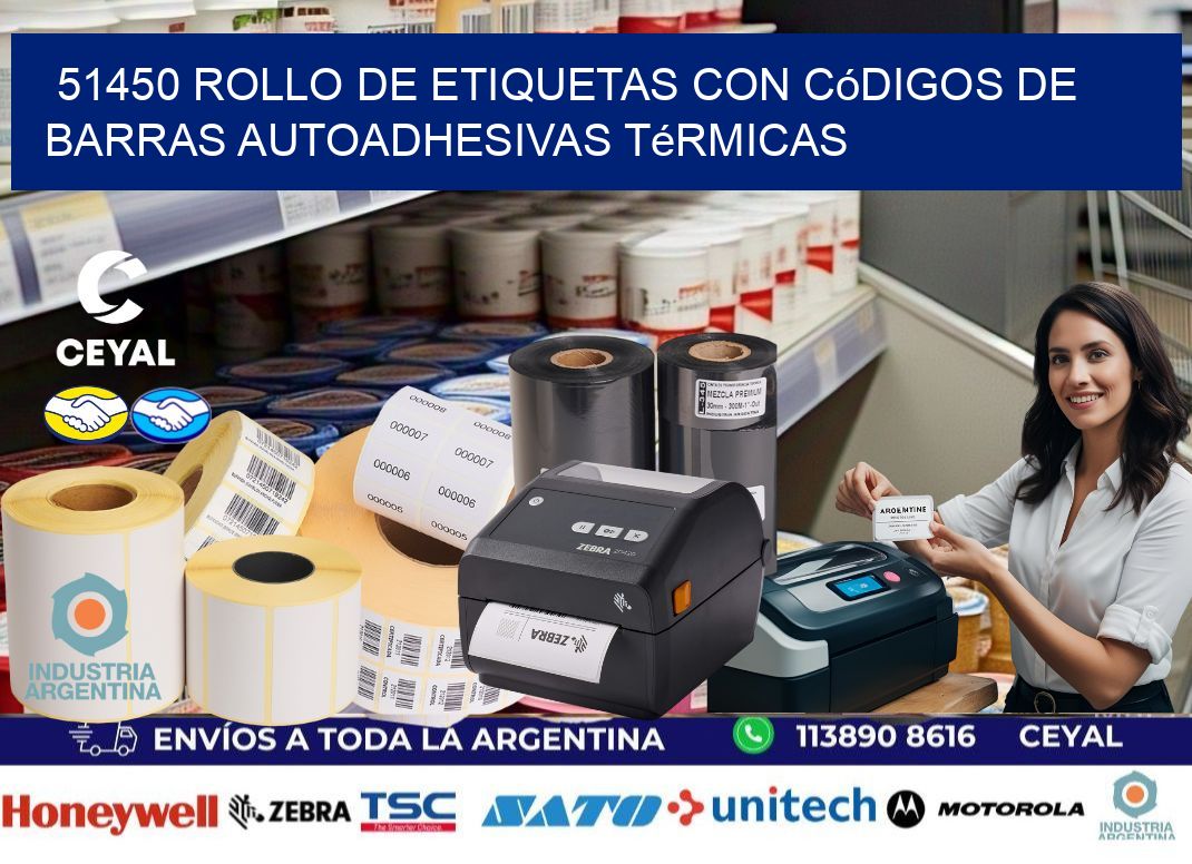 51450 Rollo de etiquetas con códigos de barras autoadhesivas térmicas
