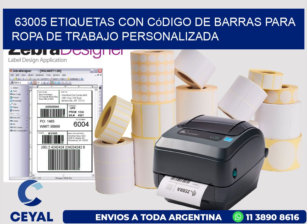 63005 Etiquetas con código de barras para ropa de trabajo personalizada