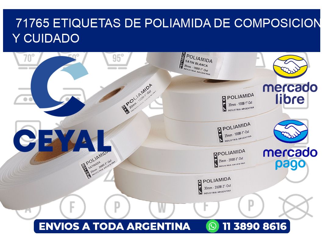 71765 etiquetas de poliamida de composicion y cuidado