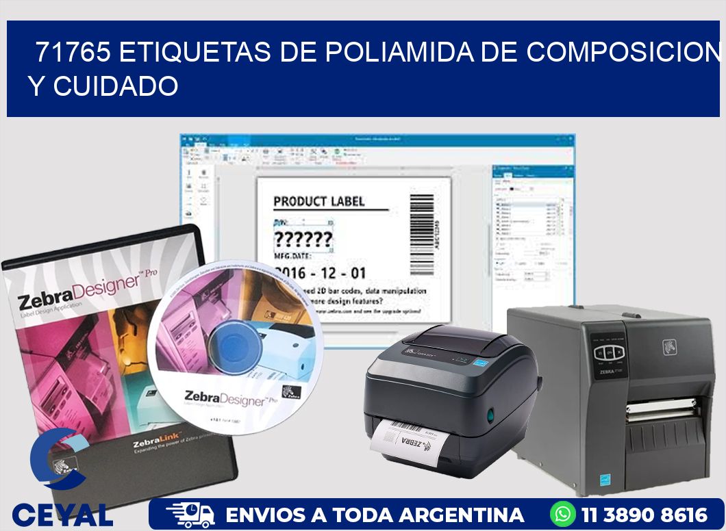 71765 etiquetas de poliamida de composicion y cuidado