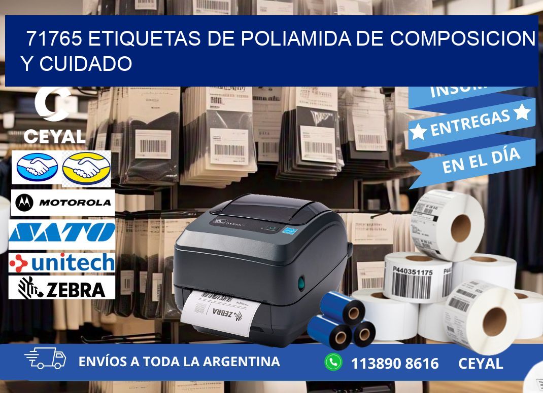 71765 etiquetas de poliamida de composicion y cuidado