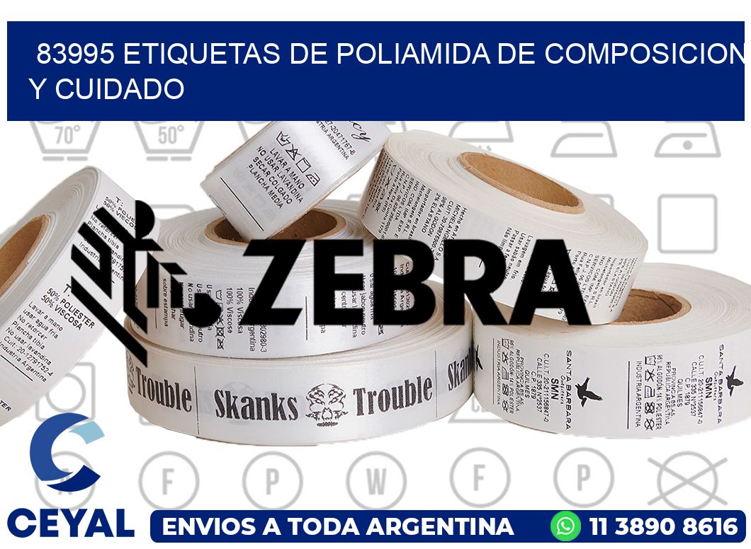 83995 etiquetas de poliamida de composicion y cuidado
