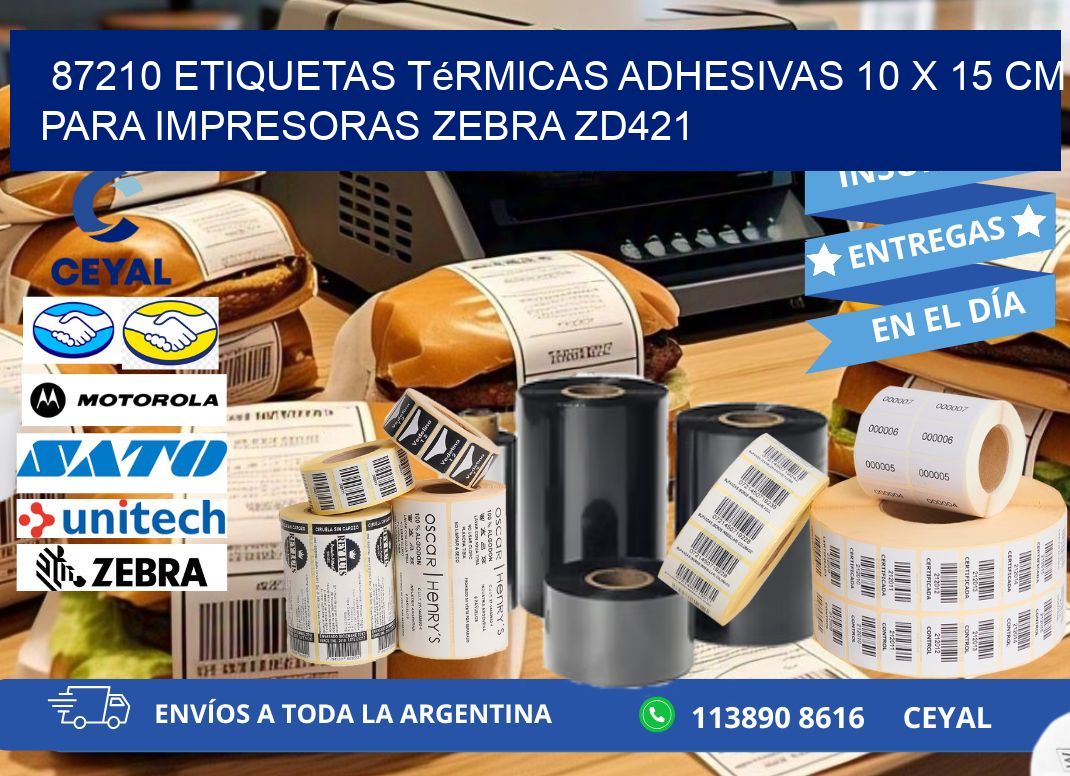 87210 Etiquetas Térmicas Adhesivas 10 x 15 cm para Impresoras Zebra ZD421