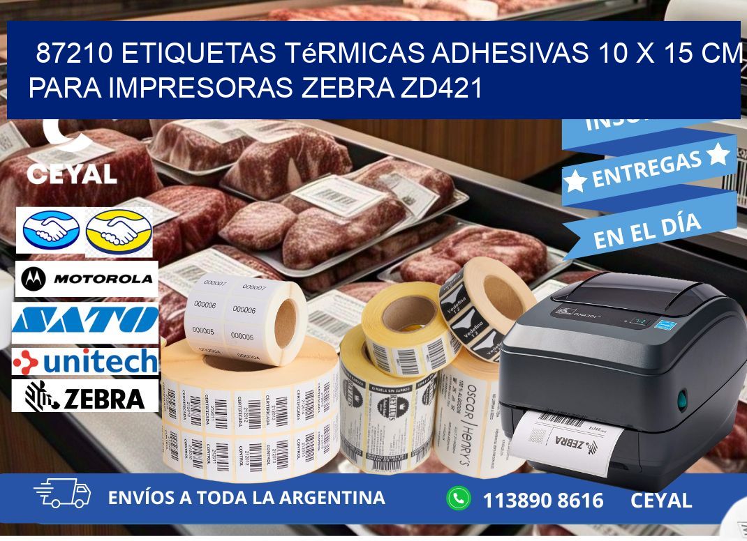 87210 Etiquetas Térmicas Adhesivas 10 x 15 cm para Impresoras Zebra ZD421