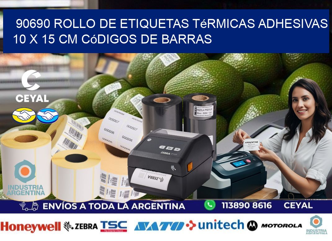 90690 Rollo de Etiquetas Térmicas Adhesivas 10 x 15 cm Códigos de Barras