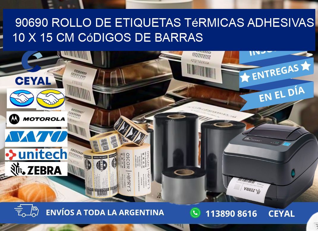 90690 Rollo de Etiquetas Térmicas Adhesivas 10 x 15 cm Códigos de Barras