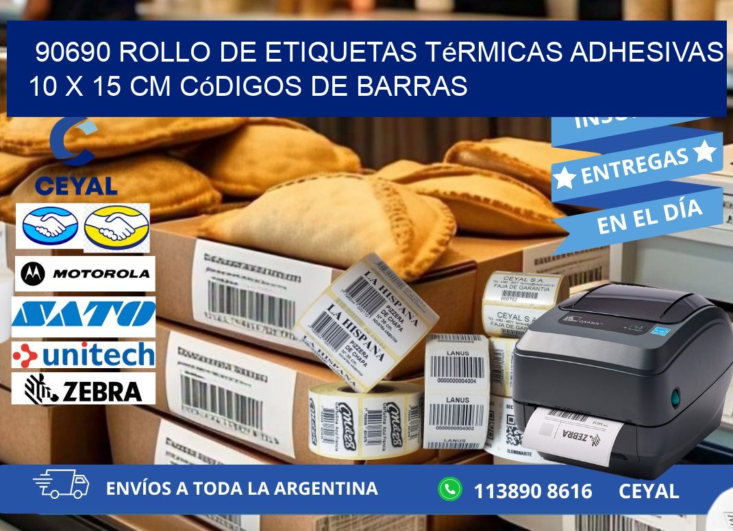 90690 Rollo de Etiquetas Térmicas Adhesivas 10 x 15 cm Códigos de Barras