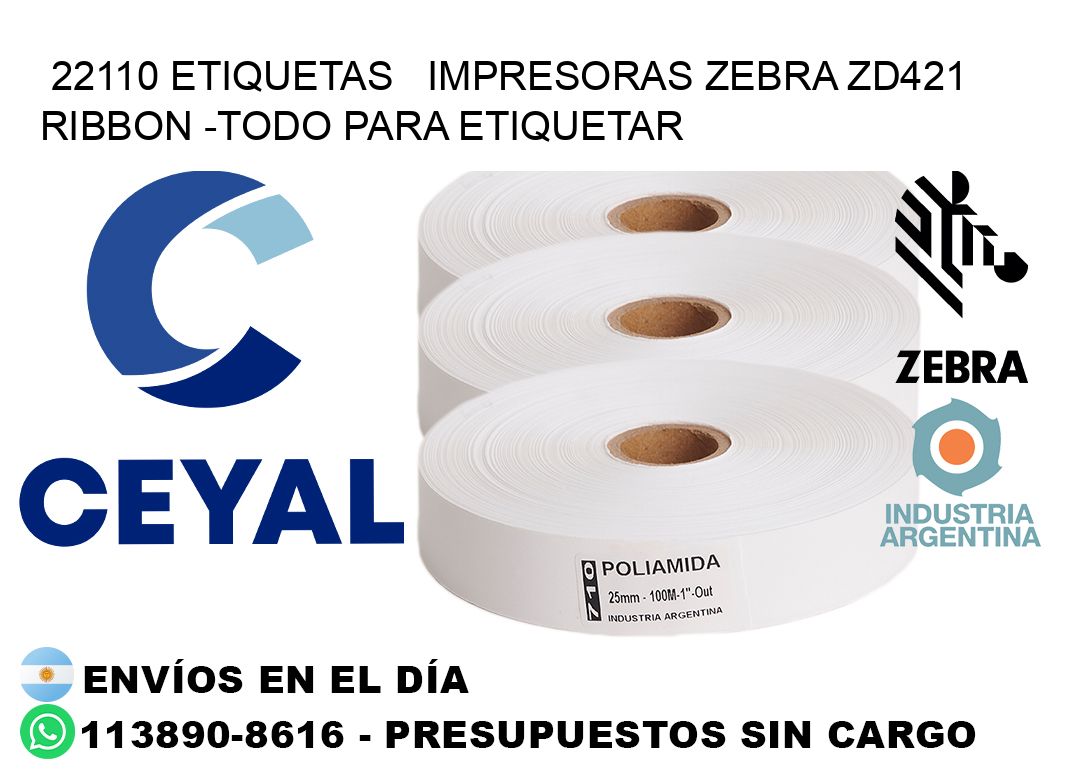 22110 etiquetas   impresoras zebra zd421 ribbon -Todo para Etiquetar