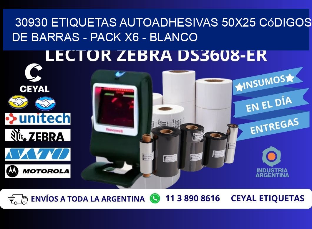 30930 Etiquetas Autoadhesivas 50x25 Códigos De Barras - Pack X6 - Blanco