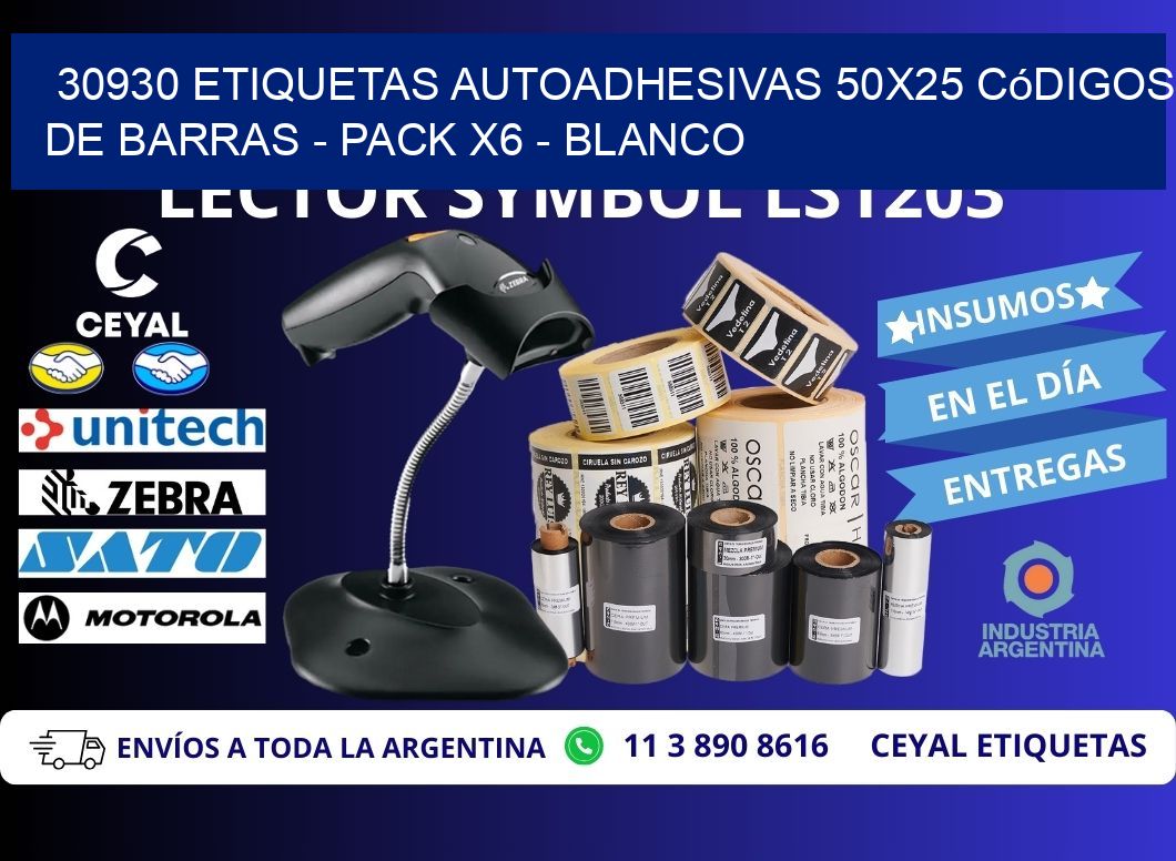 30930 Etiquetas Autoadhesivas 50x25 Códigos De Barras - Pack X6 - Blanco