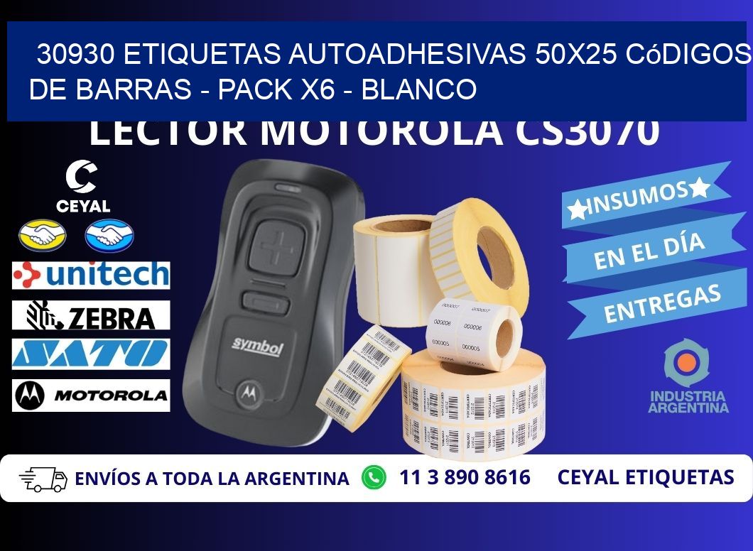 30930 Etiquetas Autoadhesivas 50x25 Códigos De Barras - Pack X6 - Blanco
