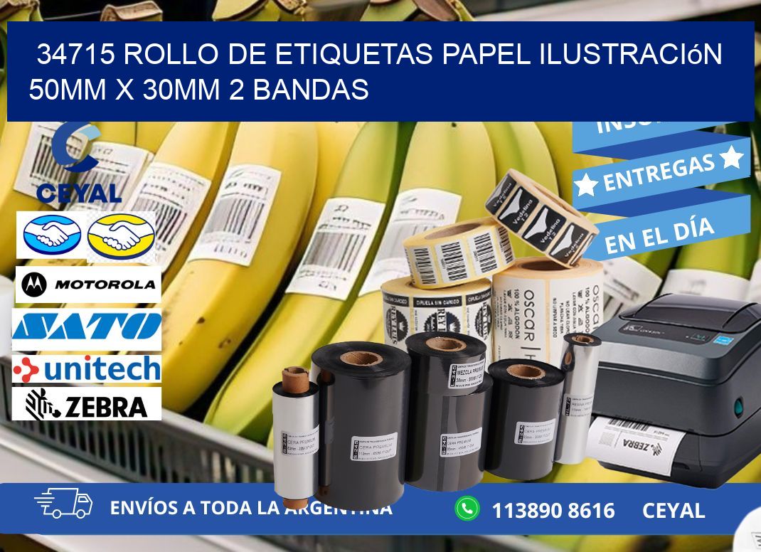 34715 Rollo de Etiquetas Papel Ilustración 50mm x 30mm 2 Bandas