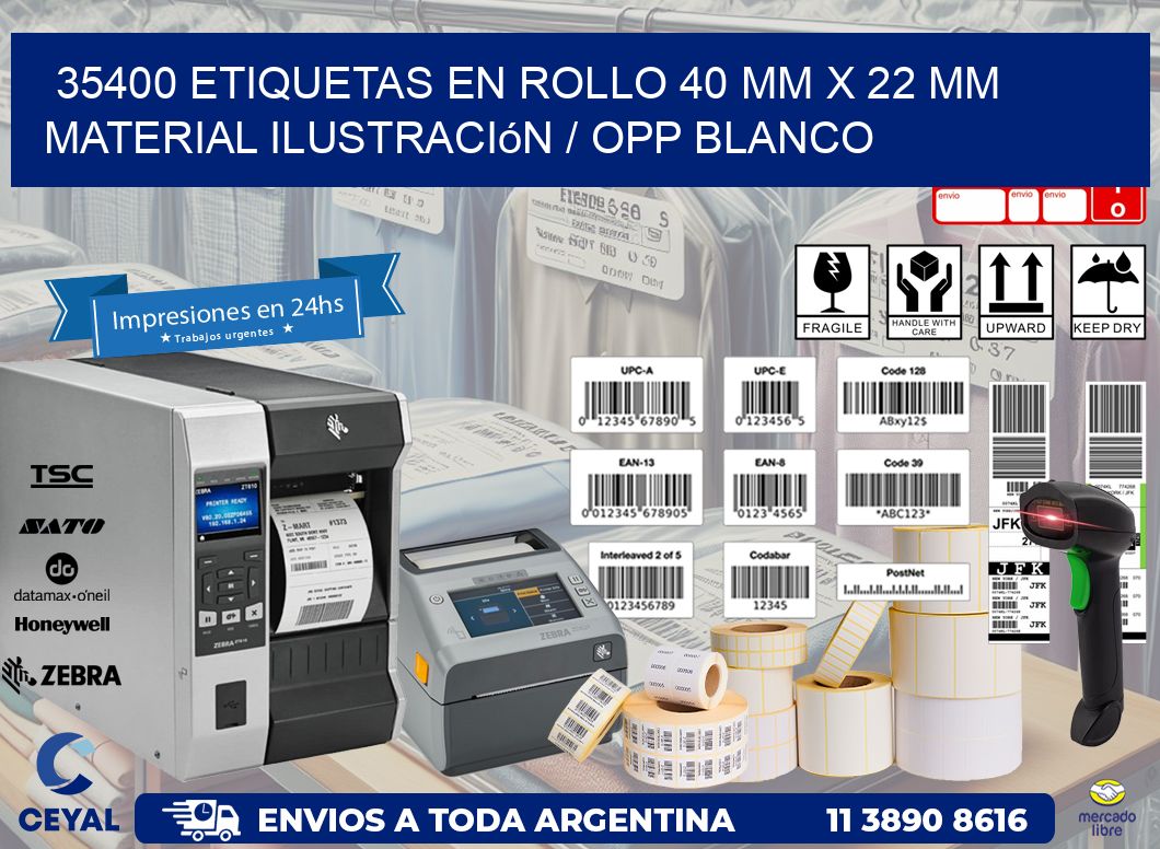 35400 Etiquetas en rollo 40 mm x 22 mm material Ilustración / OPP Blanco