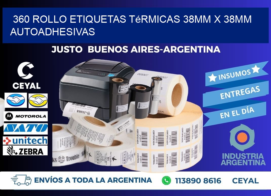 360 Rollo Etiquetas Térmicas 38mm X 38mm Autoadhesivas