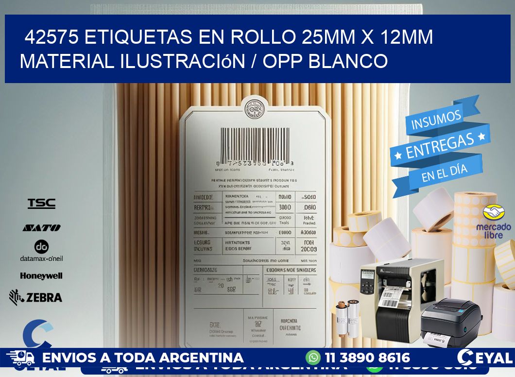 42575 Etiquetas en rollo 25mm x 12mm material Ilustración / OPP Blanco