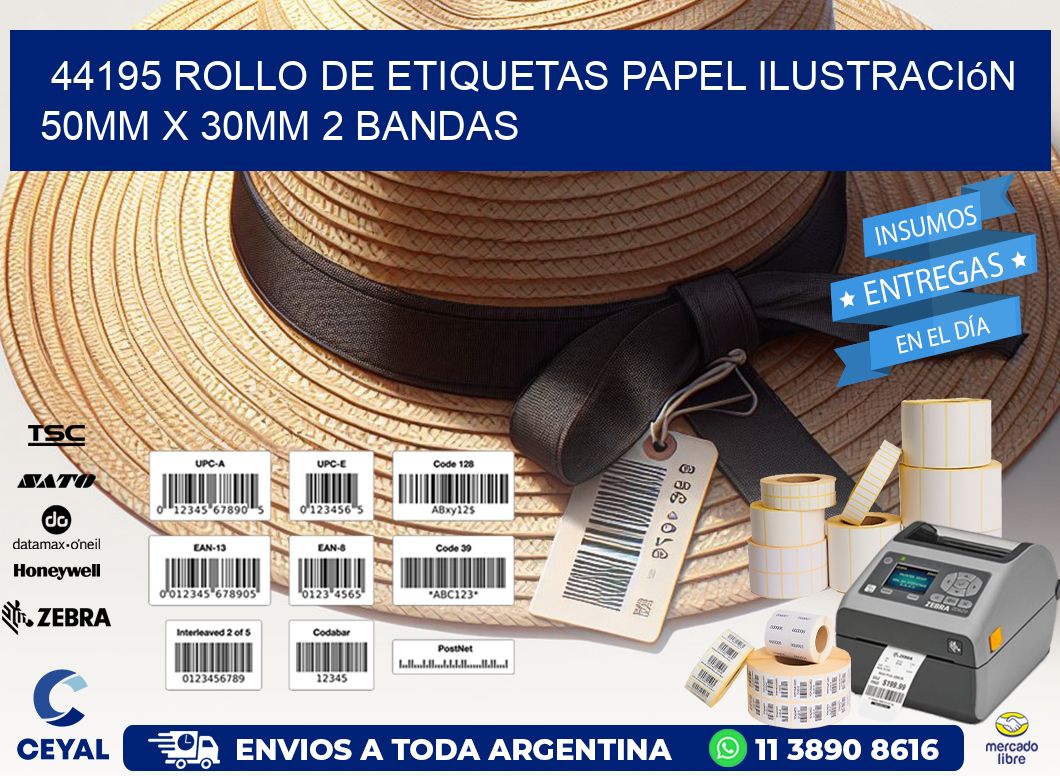 44195 Rollo de Etiquetas Papel Ilustración 50mm x 30mm 2 Bandas