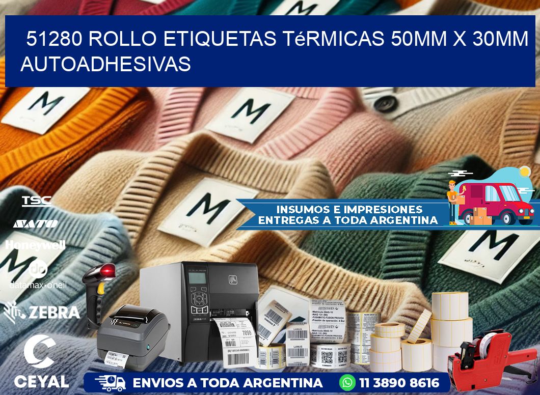 51280 Rollo Etiquetas Térmicas 50mm X 30mm Autoadhesivas