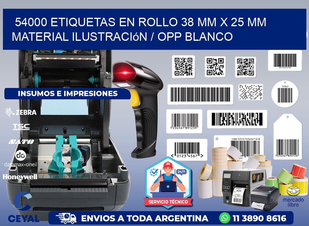 54000 Etiquetas en rollo 38 mm x 25 mm material Ilustración / OPP Blanco