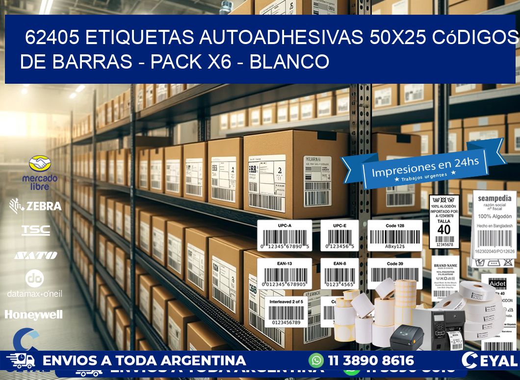 62405 Etiquetas Autoadhesivas 50x25 Códigos De Barras - Pack X6 - Blanco