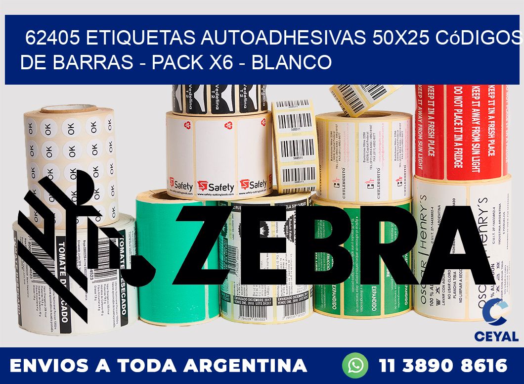 62405 Etiquetas Autoadhesivas 50x25 Códigos De Barras - Pack X6 - Blanco