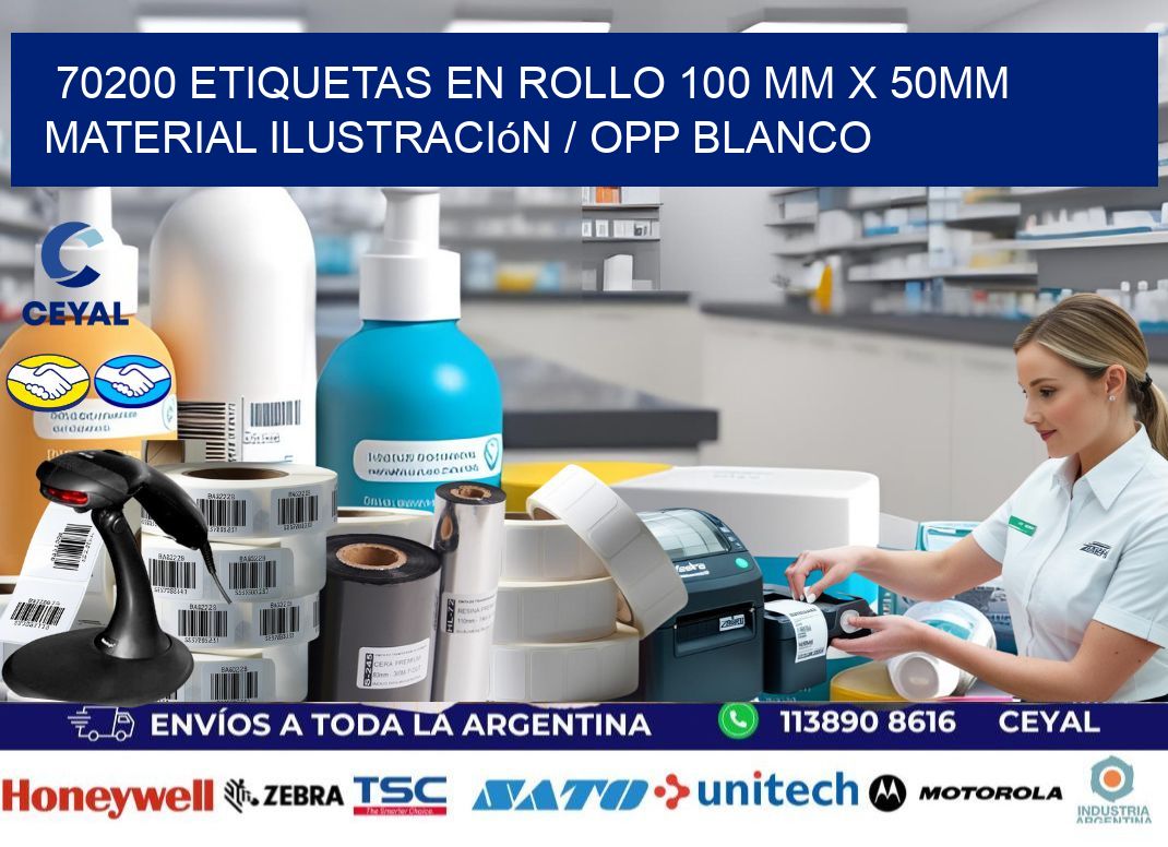 70200 Etiquetas en rollo 100 mm x 50mm material Ilustración / OPP Blanco