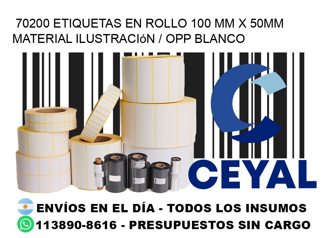 70200 Etiquetas en rollo 100 mm x 50mm material Ilustración / OPP Blanco