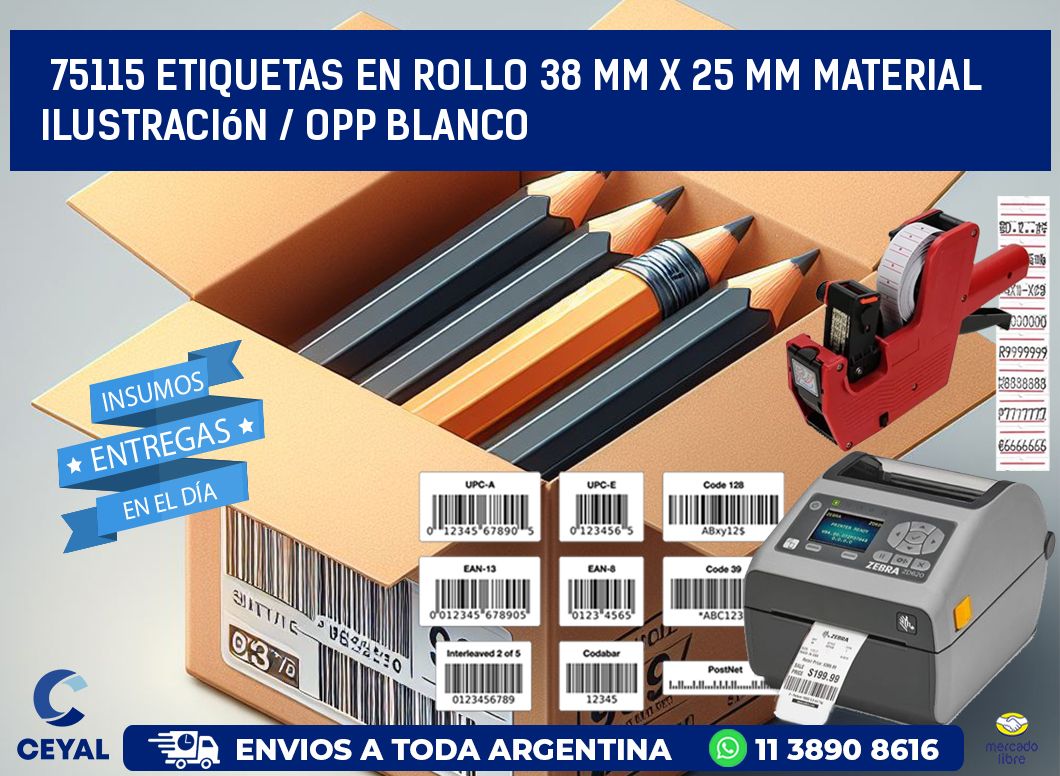 75115 Etiquetas en rollo 38 mm x 25 mm material Ilustración / OPP Blanco