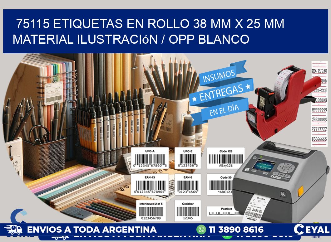 75115 Etiquetas en rollo 38 mm x 25 mm material Ilustración / OPP Blanco