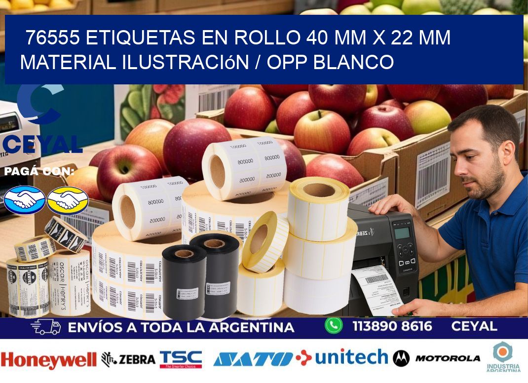 76555 Etiquetas en rollo 40 mm x 22 mm material Ilustración / OPP Blanco
