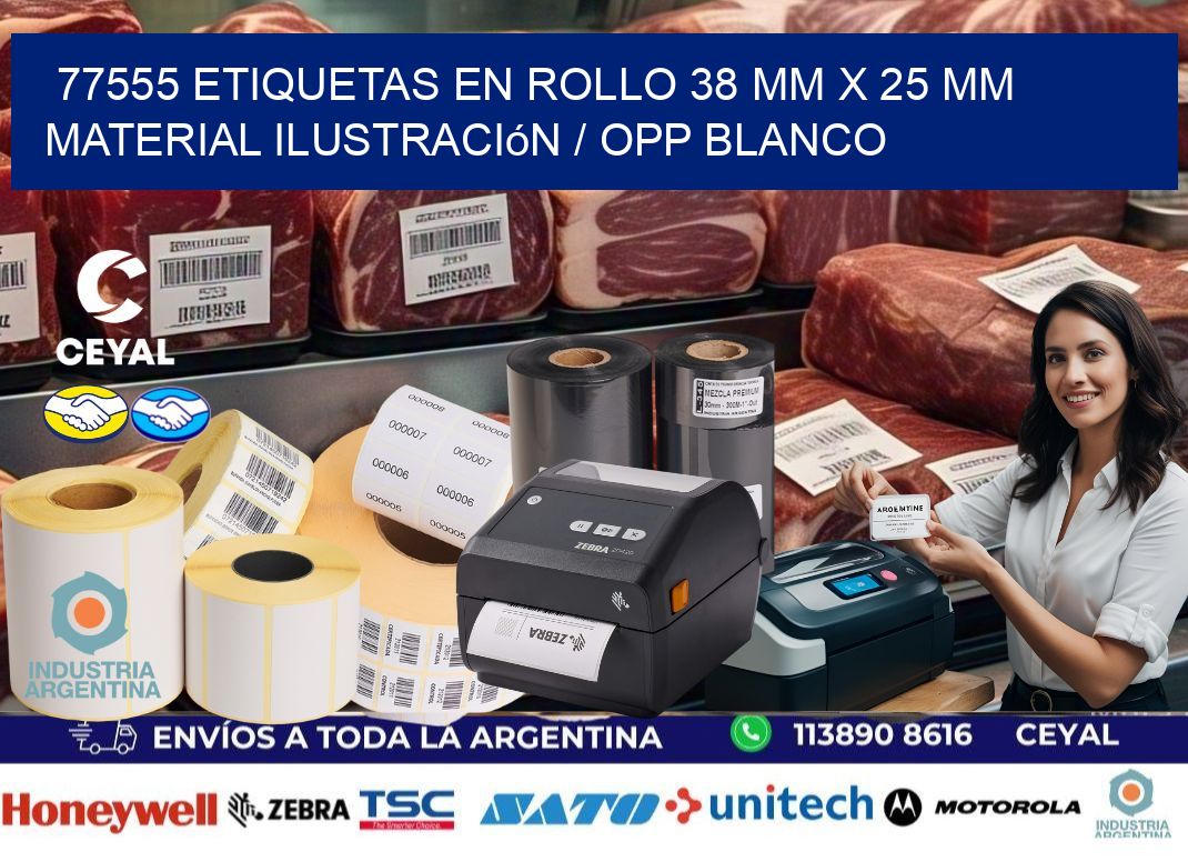 77555 Etiquetas en rollo 38 mm x 25 mm material Ilustración / OPP Blanco