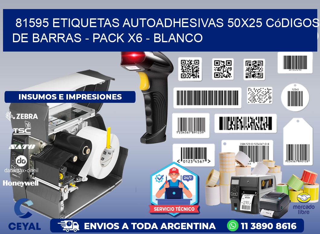 81595 Etiquetas Autoadhesivas 50x25 Códigos De Barras - Pack X6 - Blanco
