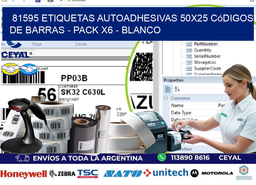 81595 Etiquetas Autoadhesivas 50x25 Códigos De Barras - Pack X6 - Blanco