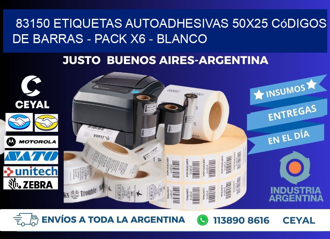 83150 Etiquetas Autoadhesivas 50x25 Códigos De Barras - Pack X6 - Blanco