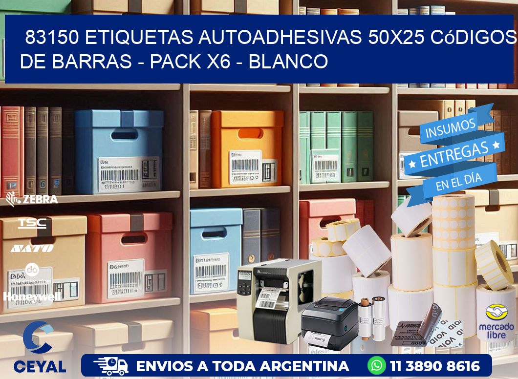 83150 Etiquetas Autoadhesivas 50x25 Códigos De Barras - Pack X6 - Blanco