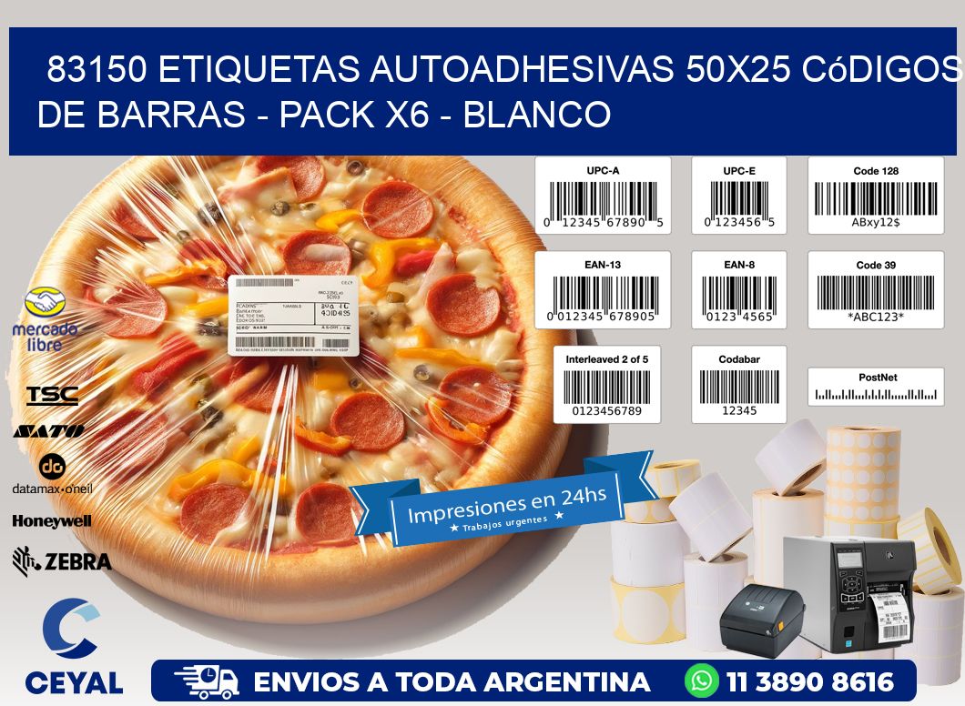 83150 Etiquetas Autoadhesivas 50x25 Códigos De Barras - Pack X6 - Blanco