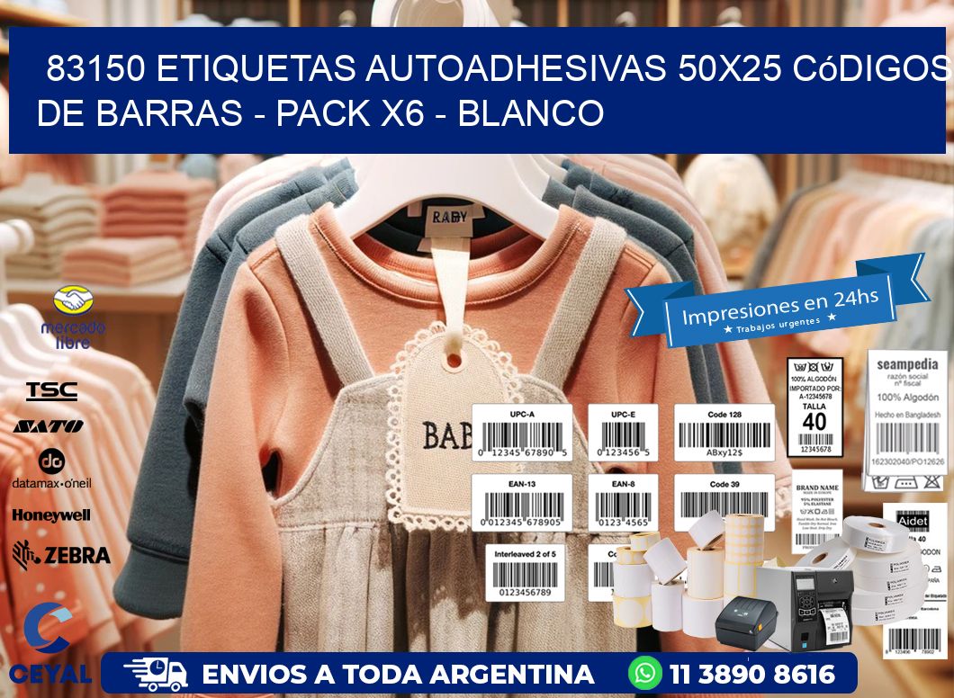 83150 Etiquetas Autoadhesivas 50x25 Códigos De Barras - Pack X6 - Blanco