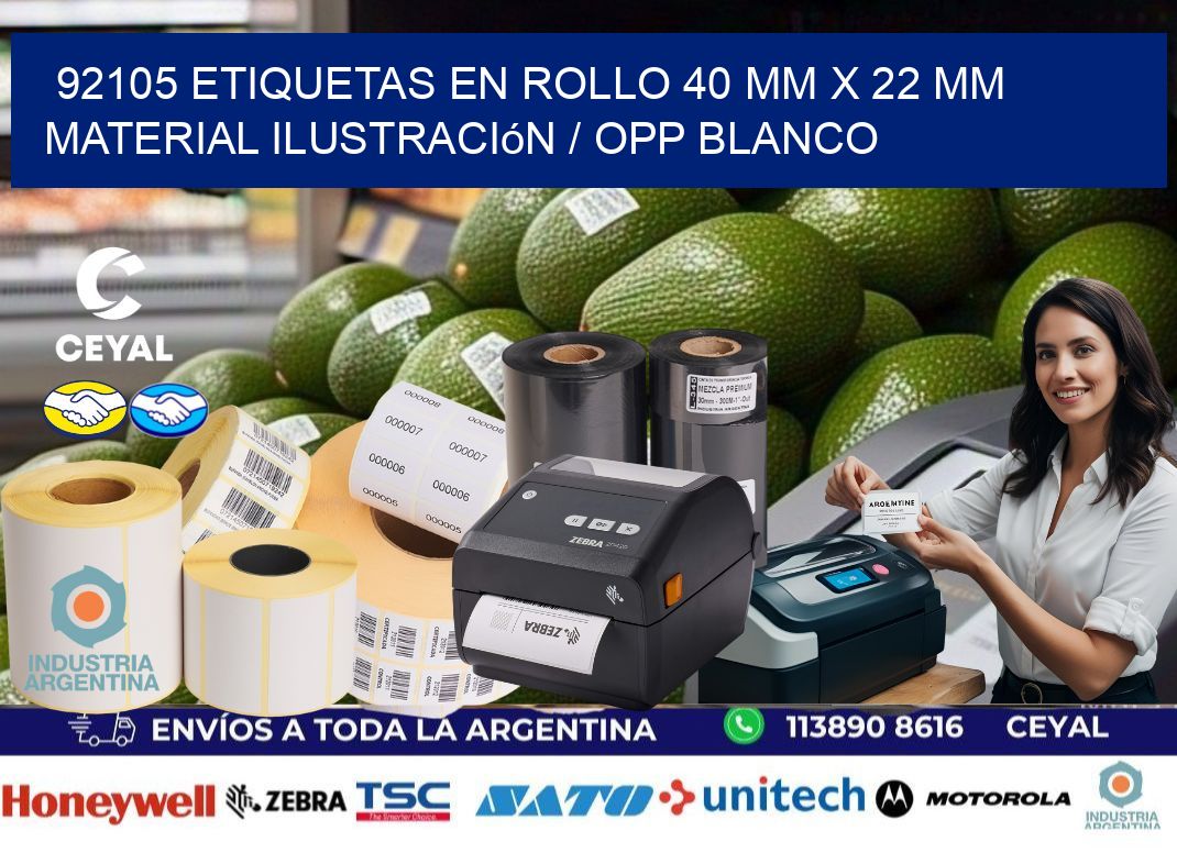 92105 Etiquetas en rollo 40 mm x 22 mm material Ilustración / OPP Blanco