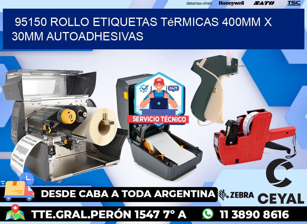 95150 Rollo Etiquetas Térmicas 400mm X 30mm Autoadhesivas